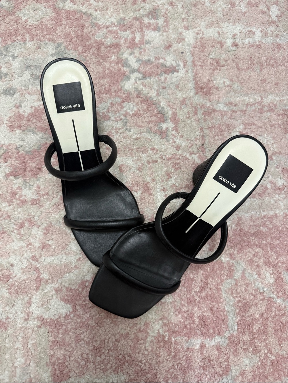 Dolce Vita Black Minimalist Double-Strap Square-Toe Heels